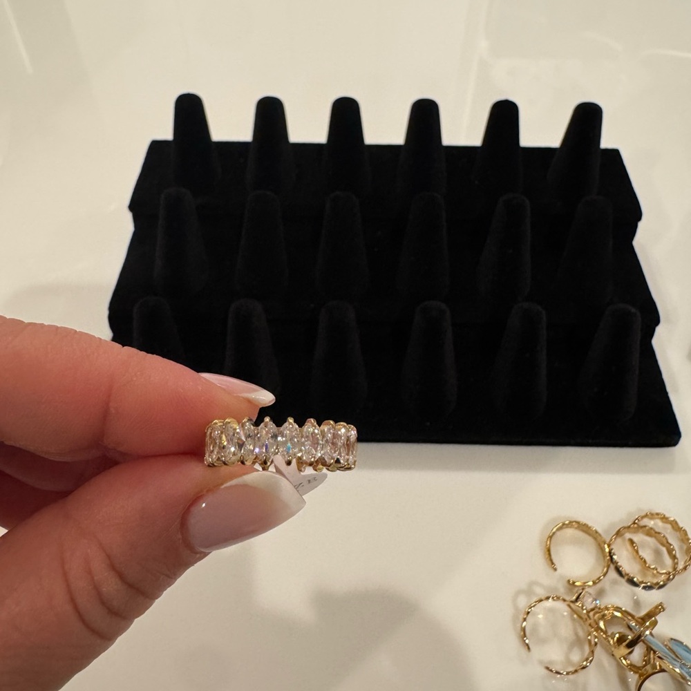 Gold and Silver Ring with Clear Stones 18k plate gold